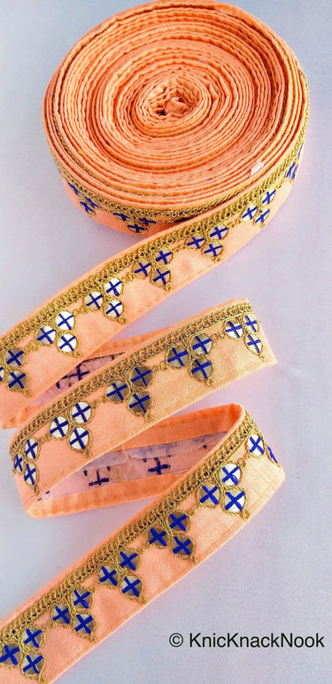 Wholesale Mirrored Trim With Gold Embroidery, Indian Sari border, Decorative Trim